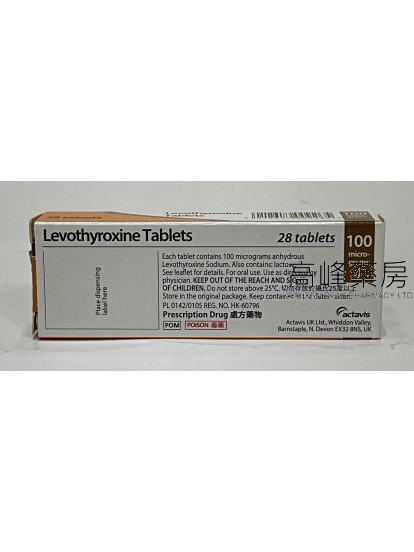 TEVA-Levothyorxine 100mcg 28Tablets左旋甲状腺素